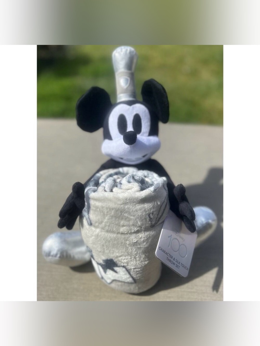 Disney 100 Steamboat Willie Mickey Mouse Plush Throw Blanket 46x60 NWT Silver